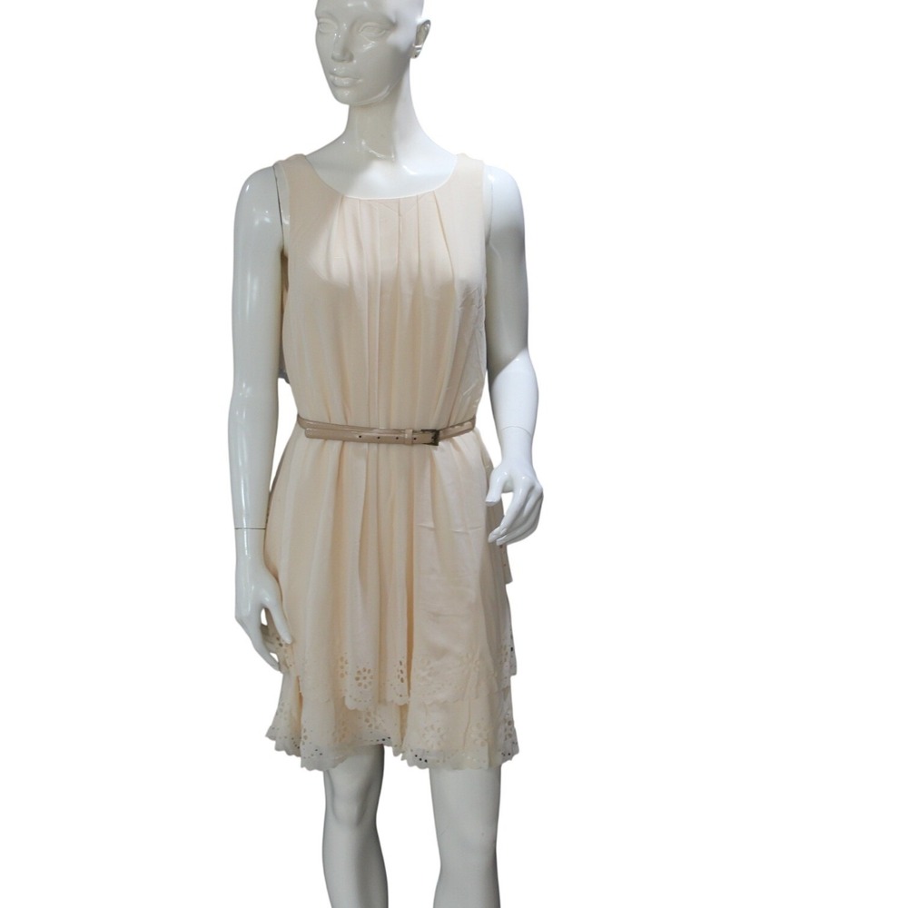 Jessica Simpson Cream Tiered Eyelet Sleeveless Dress Size 8 Belted